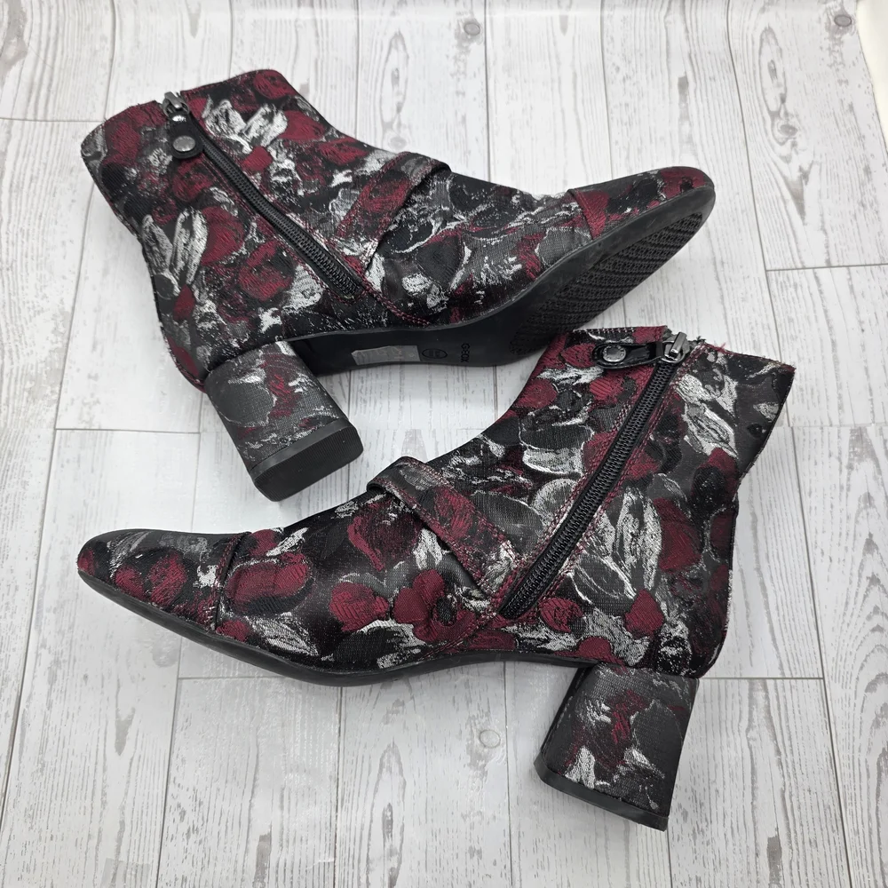 Geox Red and Black Floral Ankle Boots - Respira Technology 37.5/US7/7.5‎